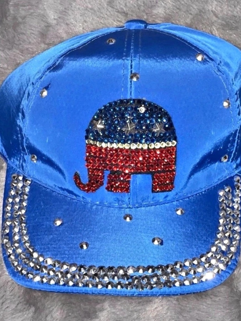 A&O Blue Rhinestone republican mascot Elephant Trucker Hat